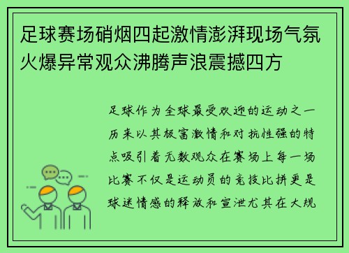足球赛场硝烟四起激情澎湃现场气氛火爆异常观众沸腾声浪震撼四方