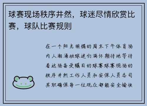 球赛现场秩序井然，球迷尽情欣赏比赛，球队比赛规则