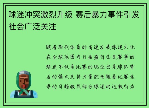 球迷冲突激烈升级 赛后暴力事件引发社会广泛关注
