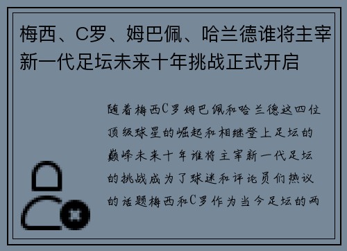 梅西、C罗、姆巴佩、哈兰德谁将主宰新一代足坛未来十年挑战正式开启