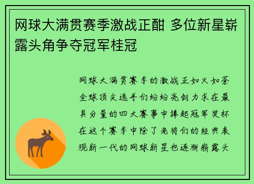 网球大满贯赛季激战正酣 多位新星崭露头角争夺冠军桂冠